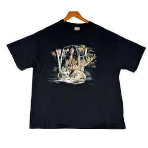Thunder Sportswear Spirit Indian Nature Wolf Tshirt Mens XL‎ Black 100% Cotton